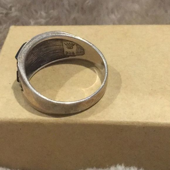 Vintage Black Onyx Marcasite Sterling Silver Mosaic Inlay Ring Sz 9 - Picture 4 of 5